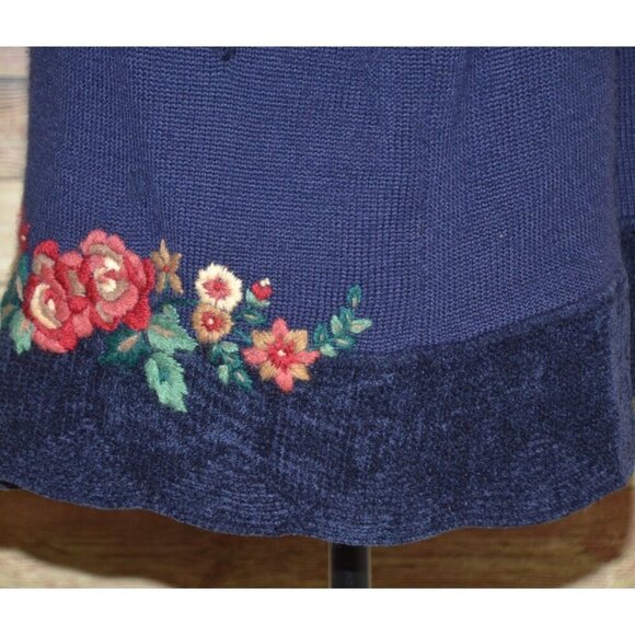 Vintage Koret Ladies L Blue Wool Blend Cardigan Vest Sweater Embroidered Floral - Picture 7 of 11